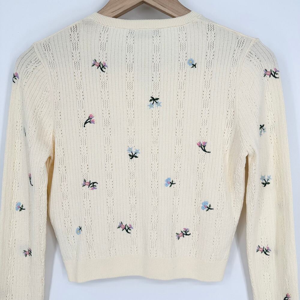 ZARA Embroidered Floral Cropped Cardigan Cottagecore Vintage Inspired Sweater - Picture 10 of 13
